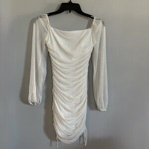 Juniors' Jump Apparel Glittery Sheer Sleeved Bodycon Squareneck Mini Dress, Girl